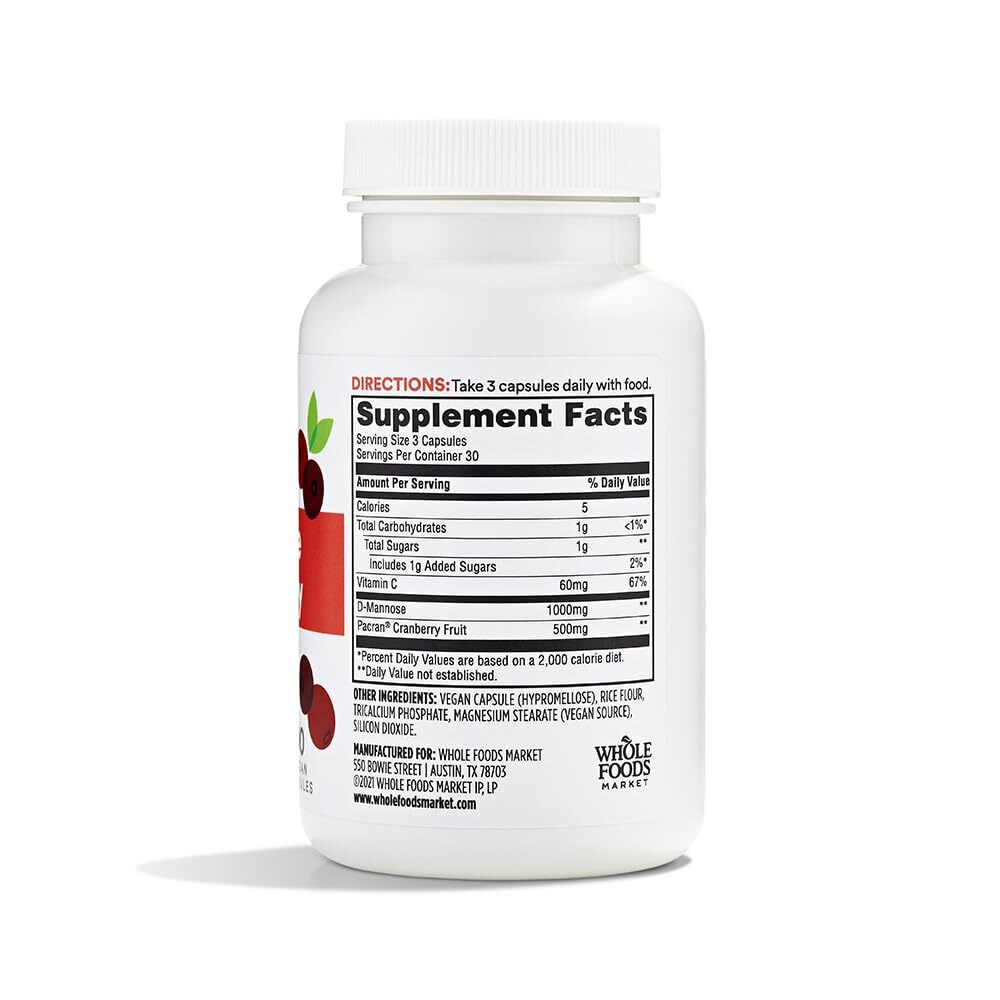 7/26 365 by Whole Foods Market, D-Mannose With Cranberry, 90 Count