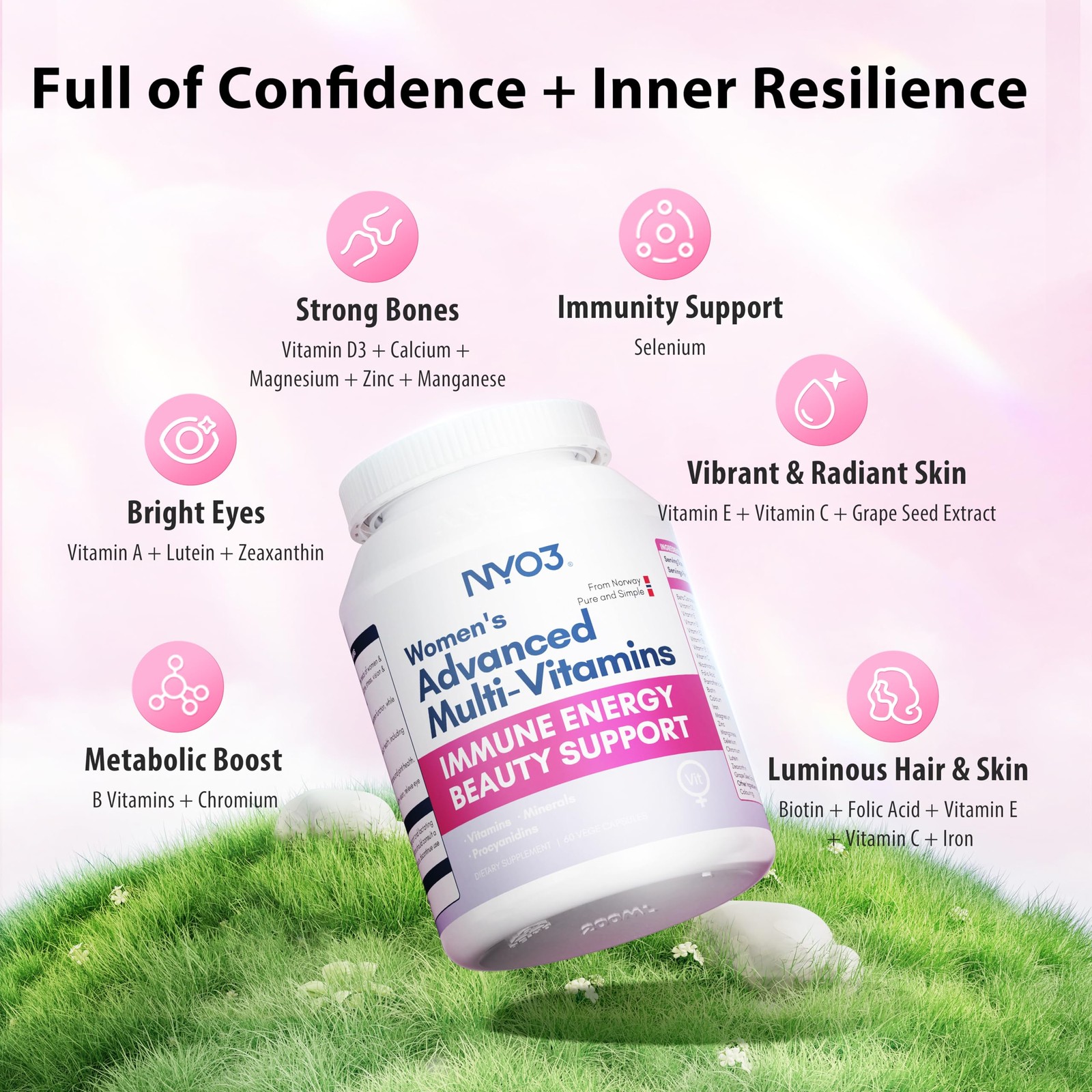 NYO3 Multivitamin for Women with 22 Essential 60 Count (Pack of 1), Purple