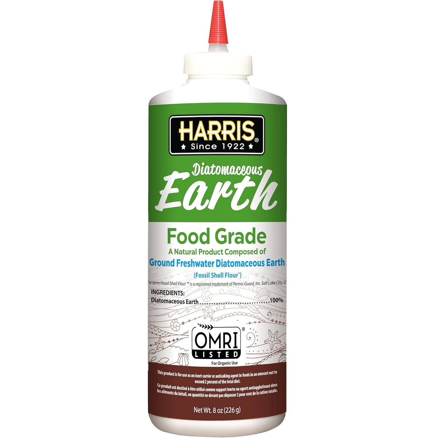 HARRIS Diatomaceous Earth Food Grade,Half Pound with Easy Application Puffer Tip