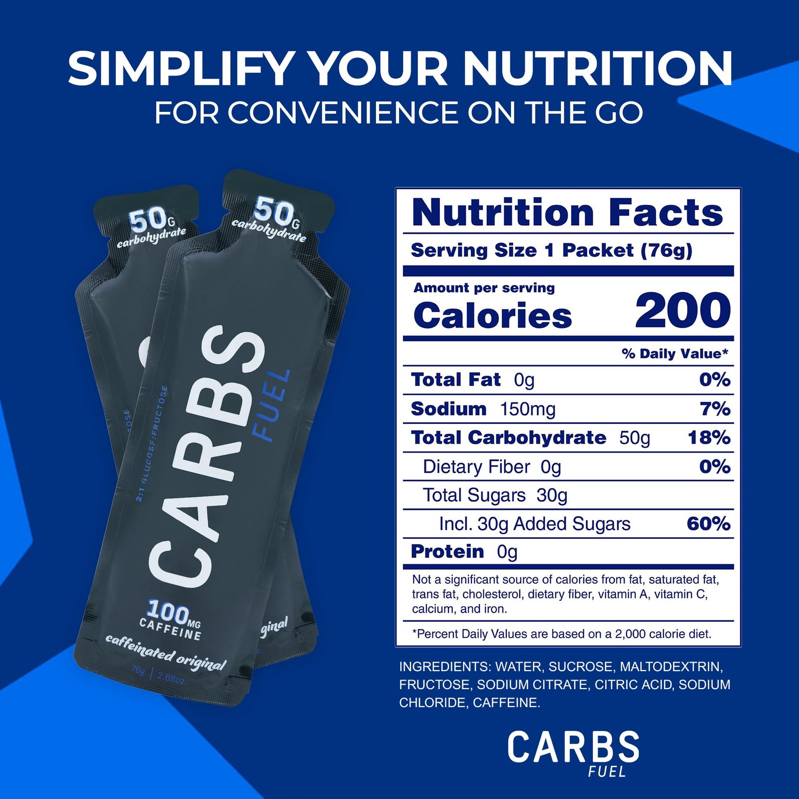 Carbs Fuel Caffeinated Original 50G Gel Caffeine Gel No Caffeine For Endurance
