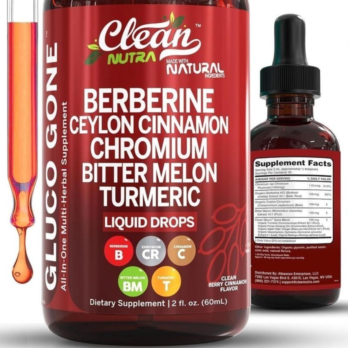 Clean Nutra Berberine & Ceylon Cinnamon Liquid Drops for Metabolism Support