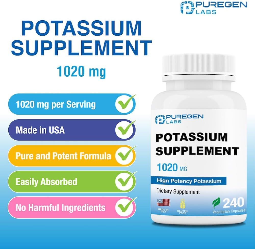 Puregen Labs Potassium Bicarbonate Supplement 1020 mg | Non-GMO | Gluten 1PK