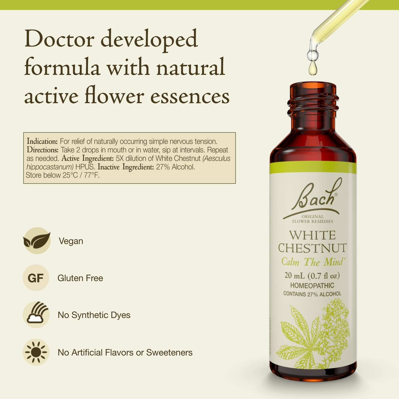Bach Flower Remedy White Chestnut Calm Mind Natural Emotional Wellness 0.7 Fl Oz