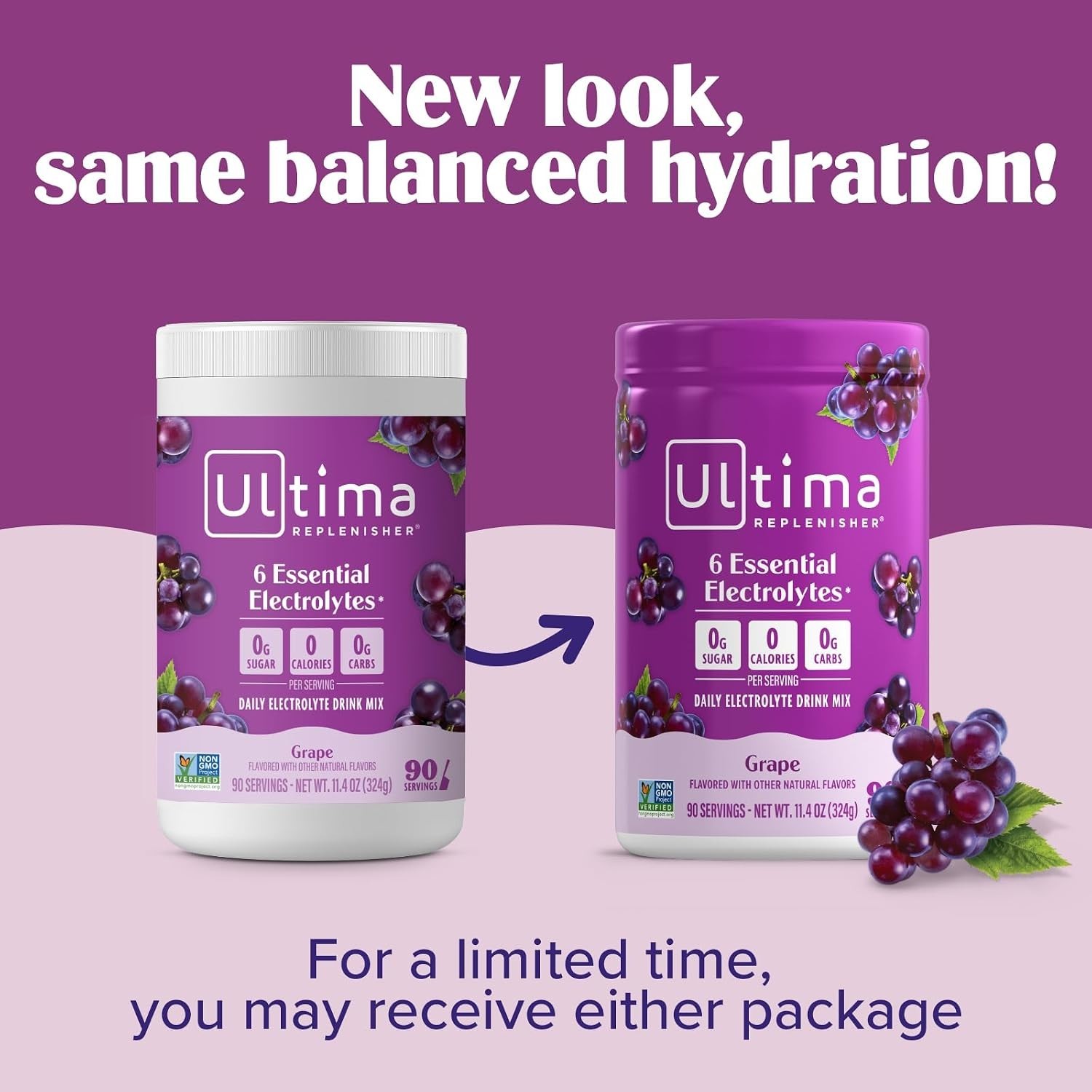 Hydration Powder with 6 Electrolytes – Grape, 90 Servings