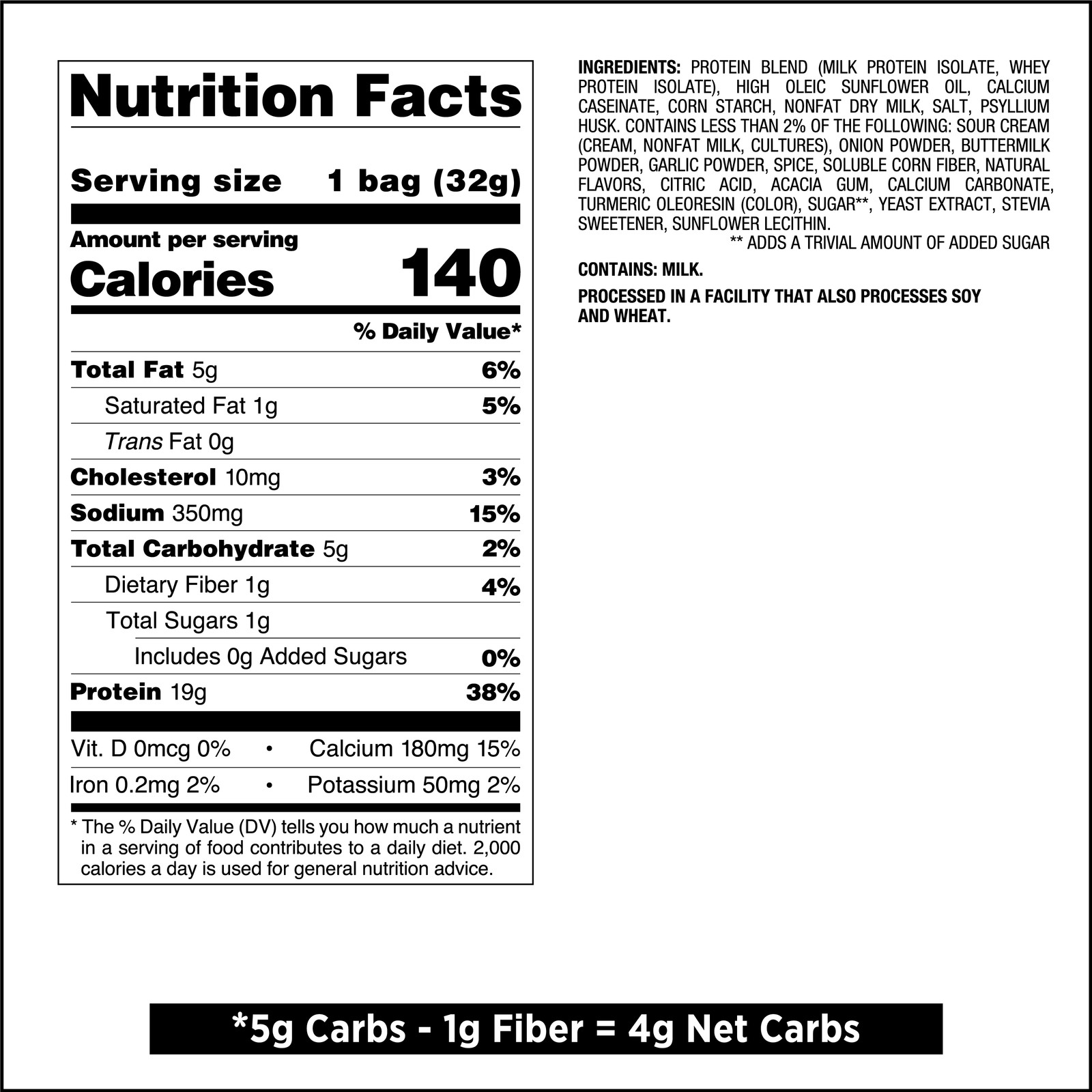Style Protein Chips, Sour Cream & Onion Flavor, Gluten Free, 1.1 oz Bags,4 Count