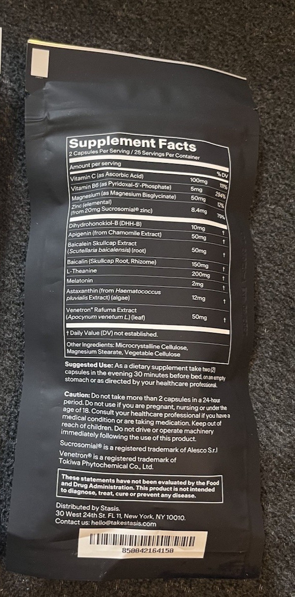 Stasis Nighttime – Sleep Calm Recovery L – Theanine Supplement 50 Count EXP 9/27