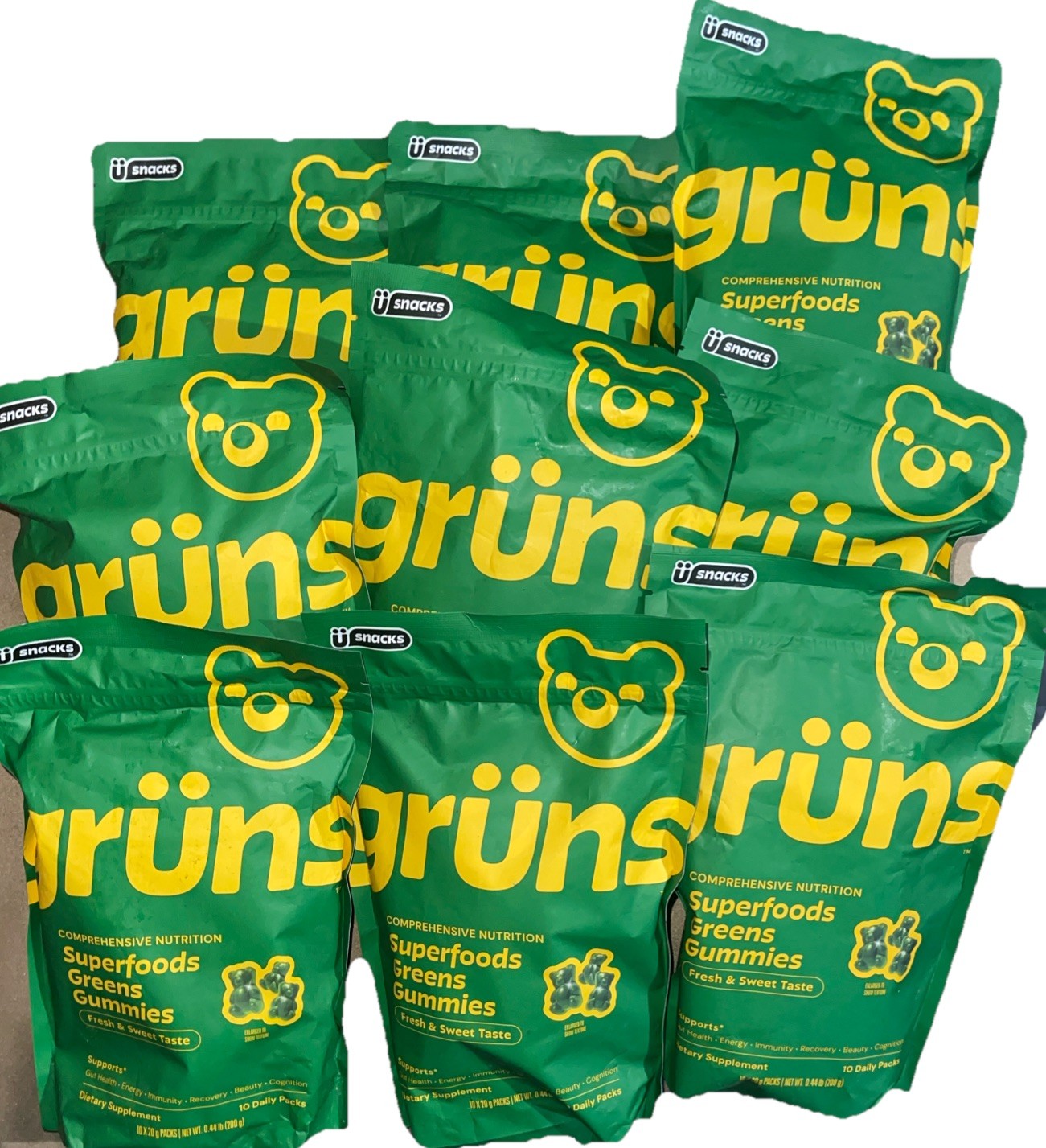 Gruns Adults Super Greens Gummies, Multivitamin Superfood Gummy Bears 90X8=720