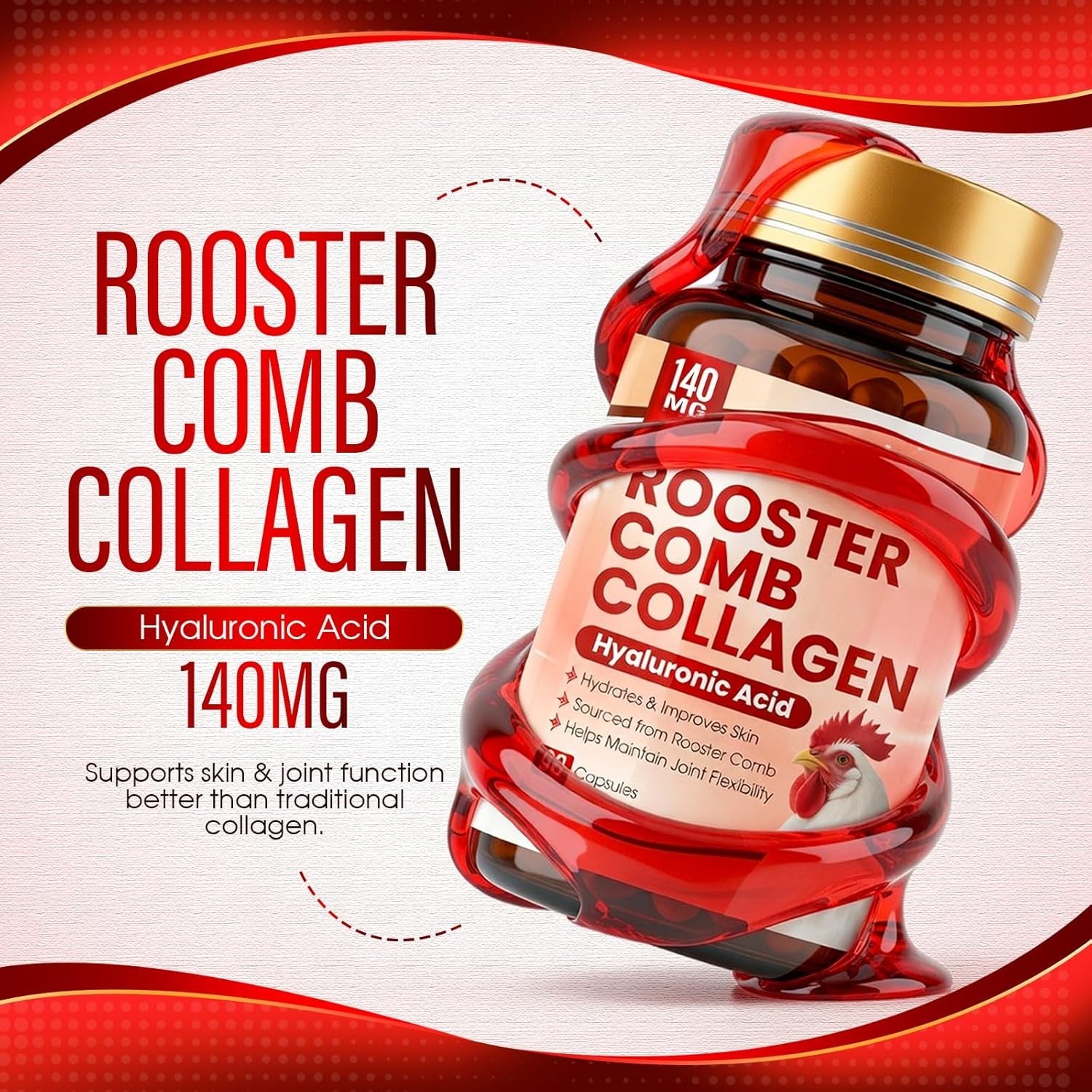 Rooster Comb Collagen, Natural Hyaluronic Acid Supplement for Joi…