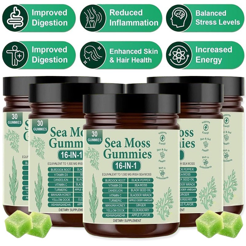 16 in 1 Sea Organic Moss Gummy | Irishmoss Extract 6000Mg | Green Apple Flavor.