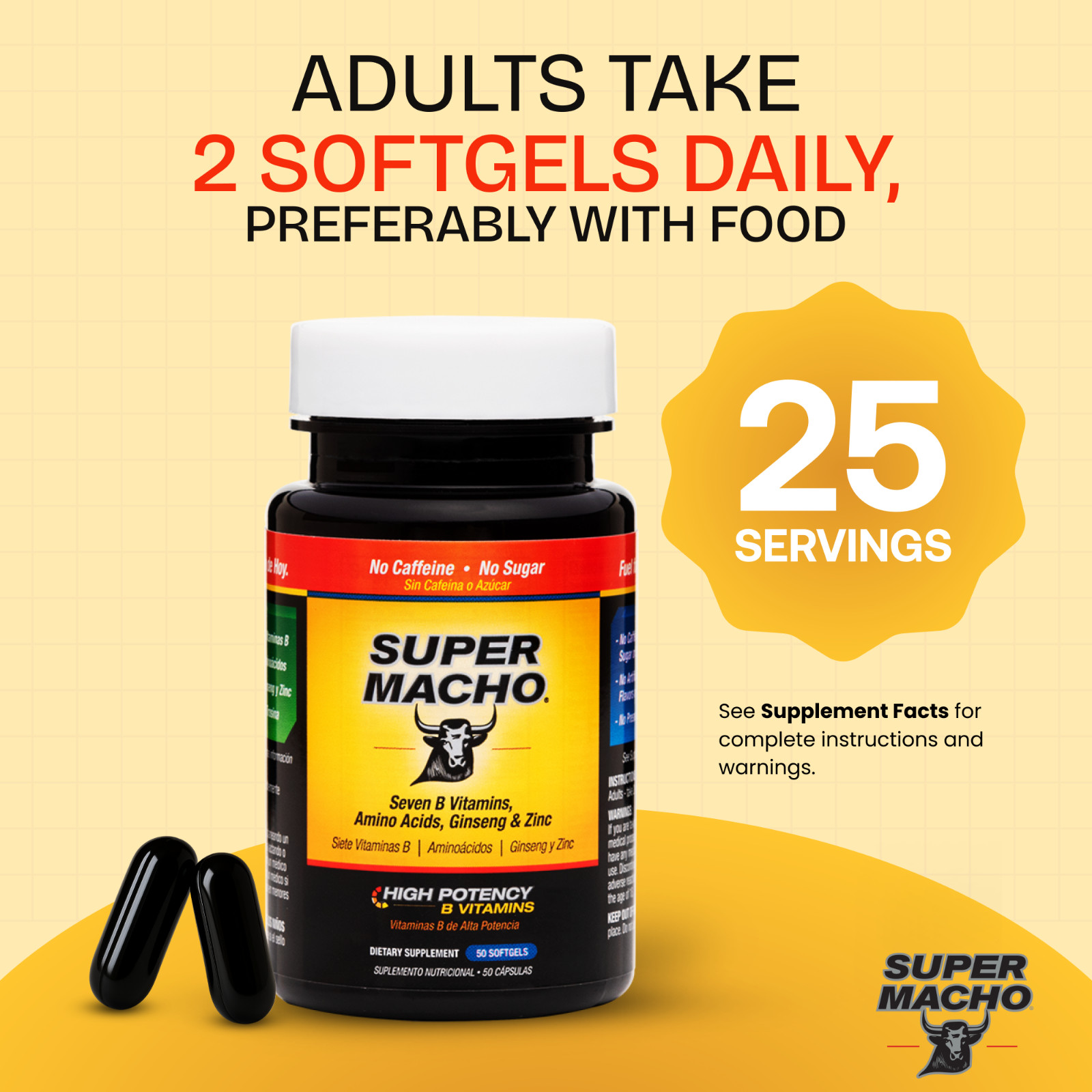 Super Macho with Zinc, Ginseng and High Potency B Vitamins, 50 softgels, 08/2025