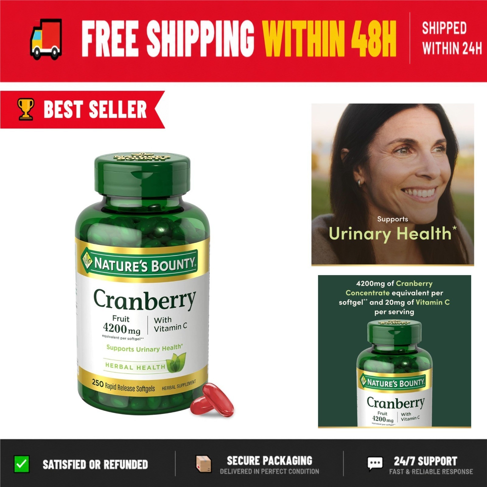 Cranberry Pills for Women Urinary Tract Health – 250 Softgels