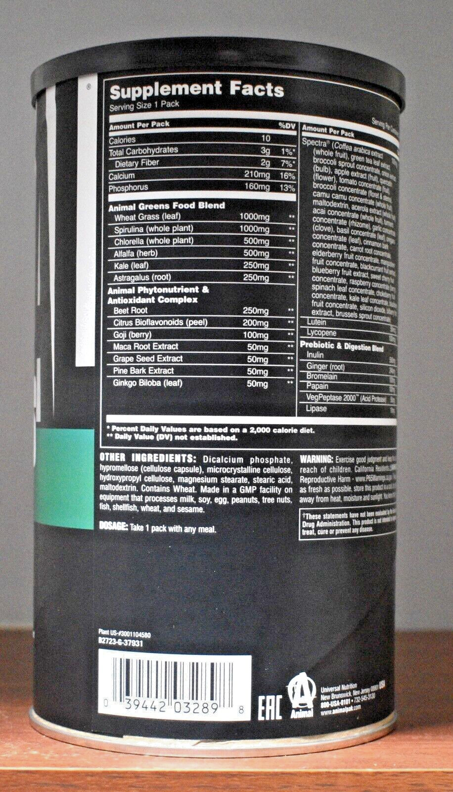 Animal Greens Universal Nutrition Pill Stack 30 Packs Green Immune Support