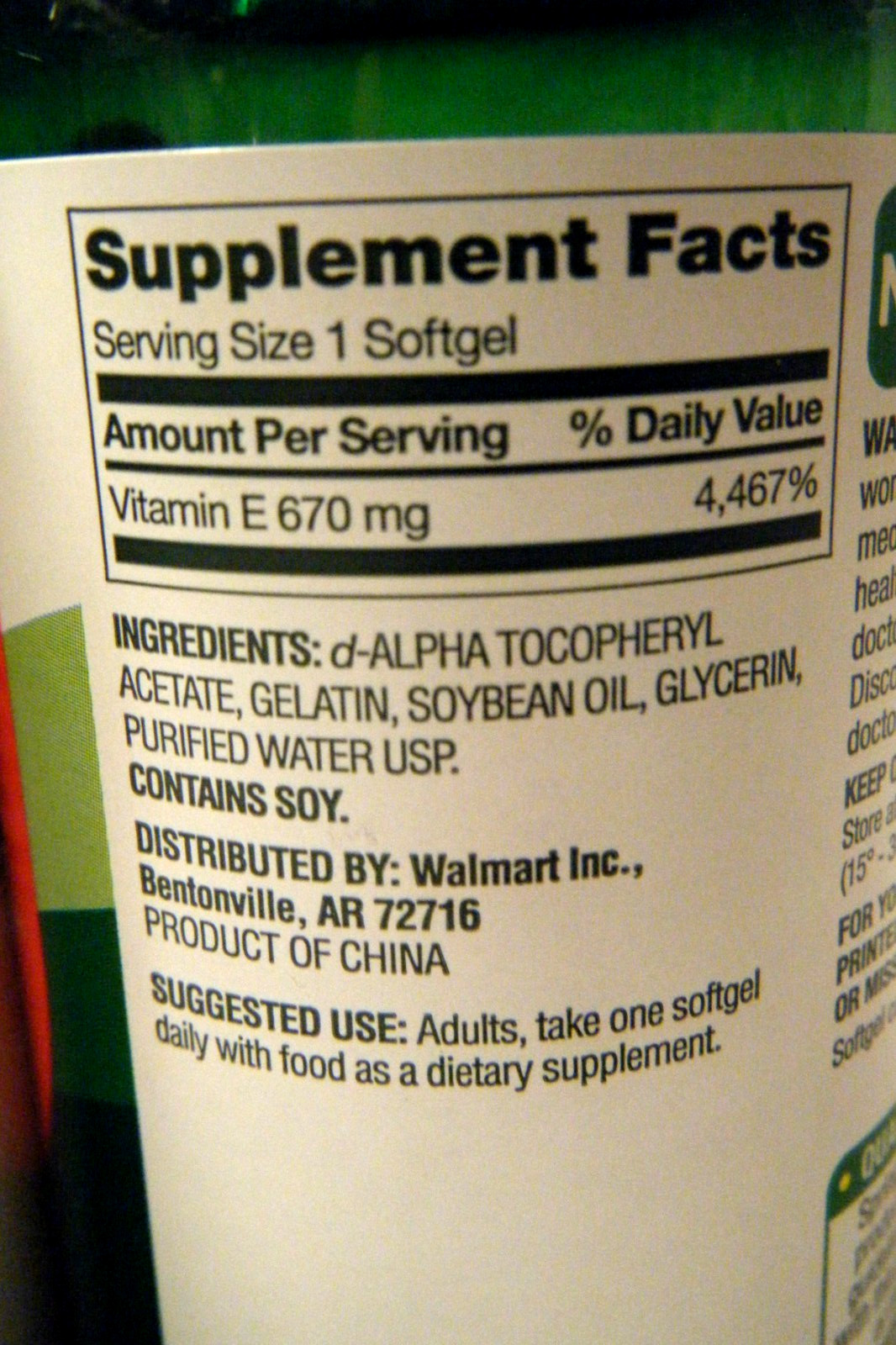 2) Spring Valley Vitamin E 1000 IU (670mg) –60ct Extra Strength D-Alpha Softgels