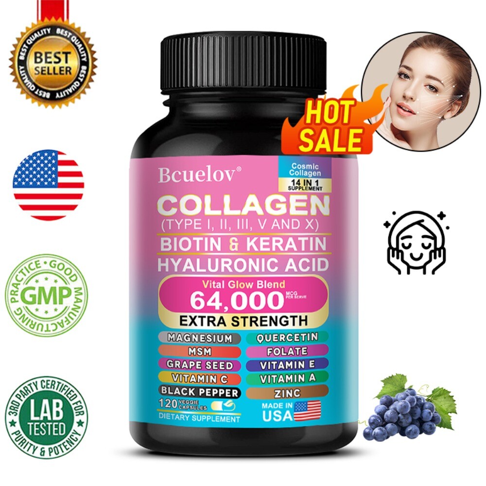 Collagen Peptides Type I II III V X – Biotin, Keratin, Hyaluronic Acid