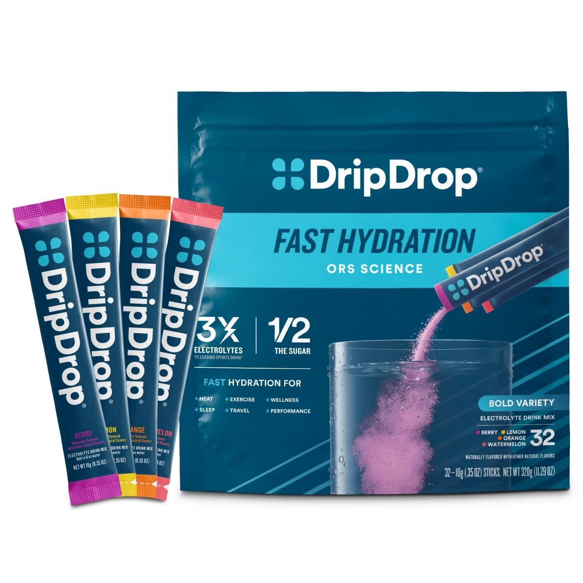 Electrolyte Drink Mix Variety Pack – 32 Single Serve Hydration Packets – Non-GMO