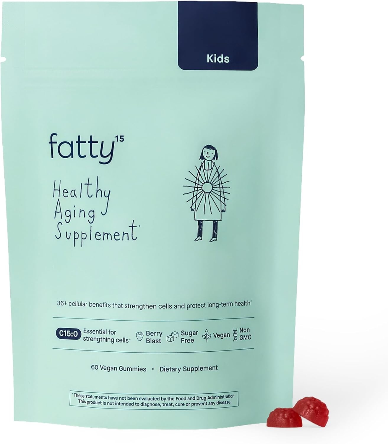 Fatty15 C15:0 Pentadecanoic Acid Gummies for Kids – 60 Vegan Gummies – 3X Cell