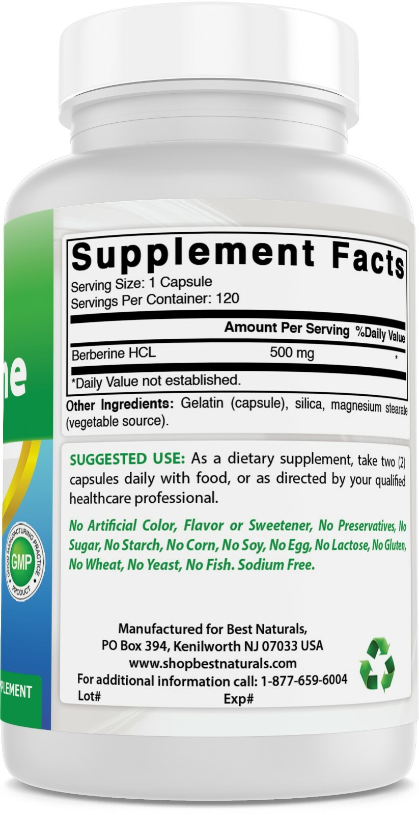 3 Pack Best Naturals Berberine 500 mg 120 Capsules
