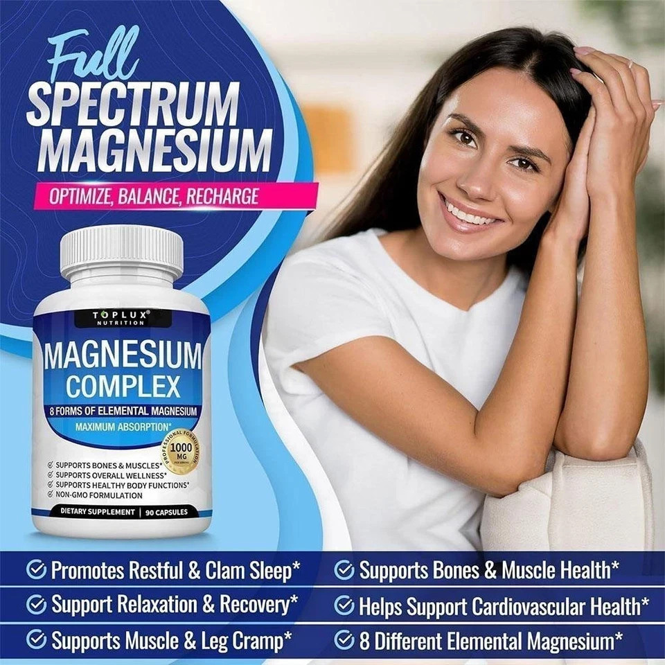 1Pack Toplux Nutrition Magnesium Complex 1000mg Supports 8 Elemental Magnesium