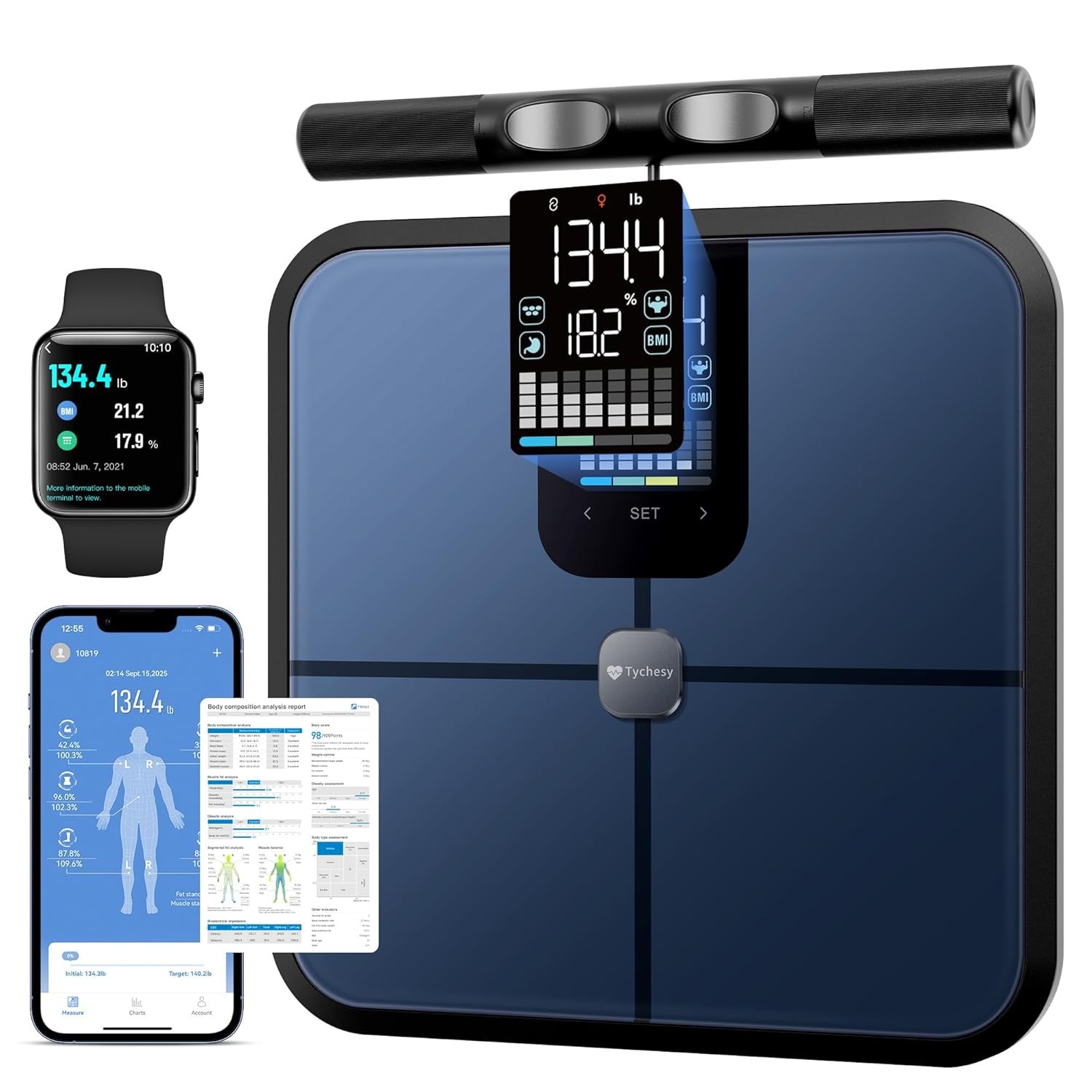 Body Health Pod Scale, View 5 Metrics Without Phone, 8-Electrode Smart Scale …
