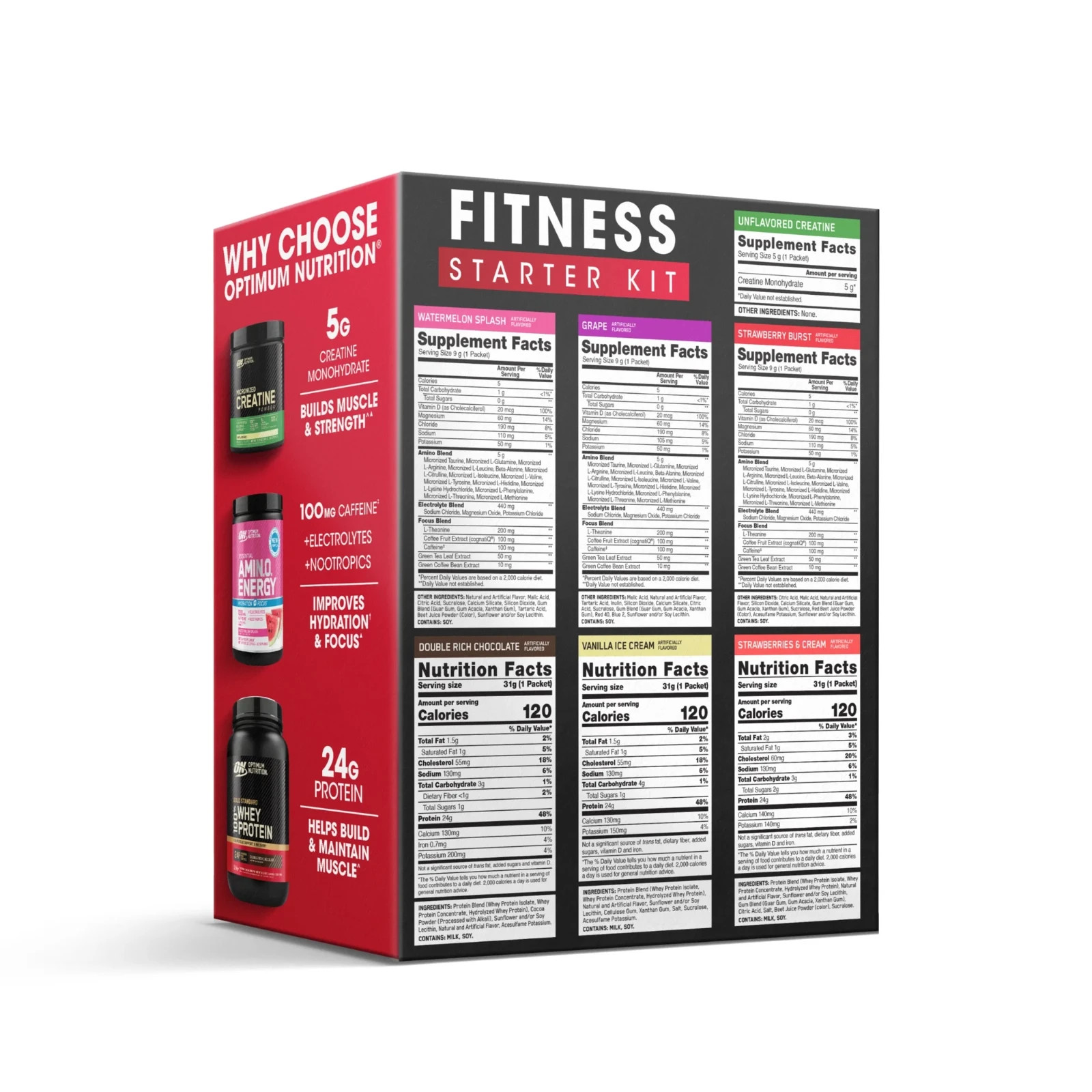 Optimum Nutrition Fitness Starter Kit New Sealed Creatine Amino Whey, TWO, NIB