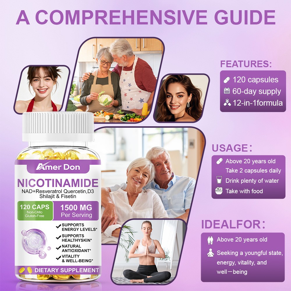 Nicotinamide Resveratrol Capsules 1500MG, Anti-aging NAD Supplement 120 Capsules