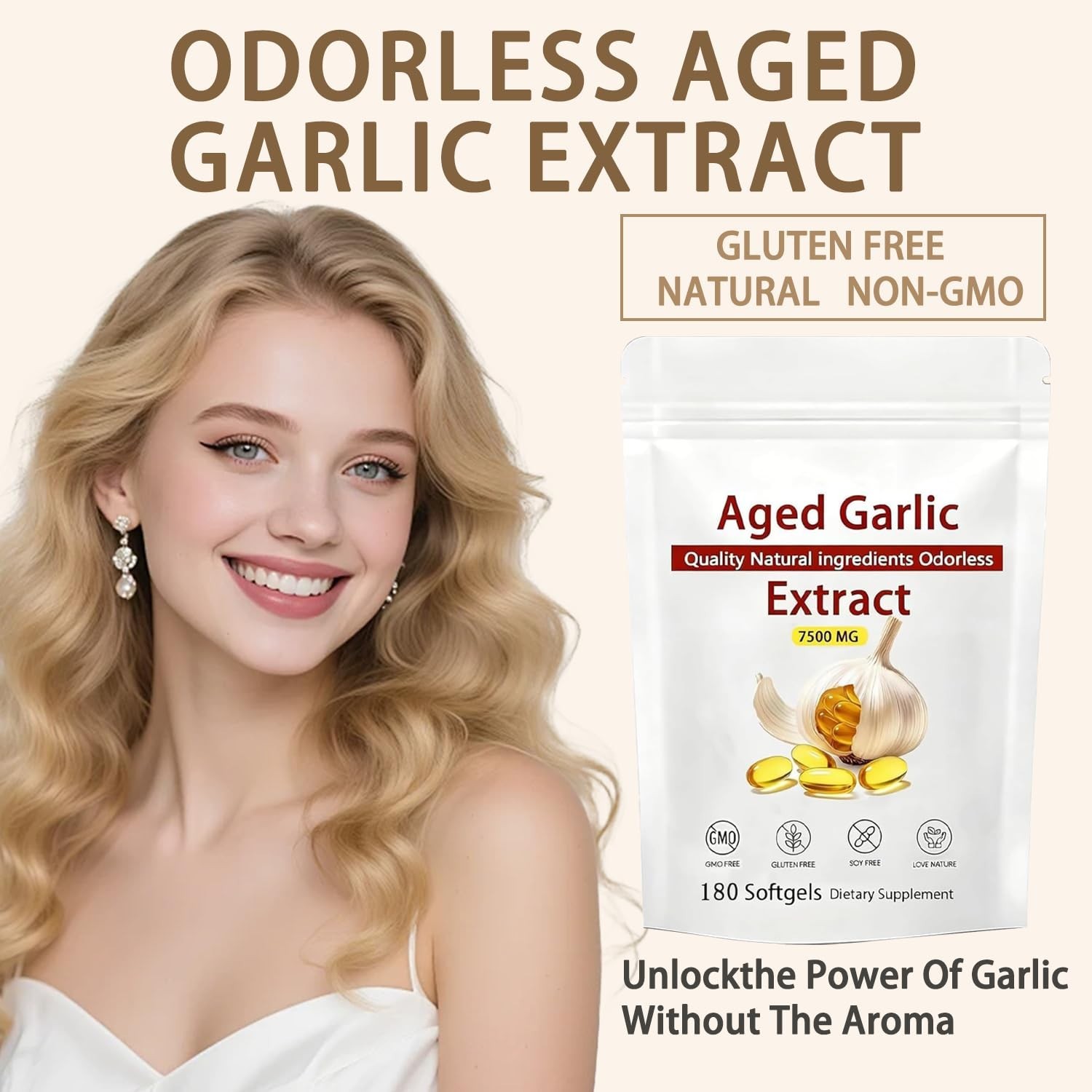 Aged Garlic Extract 7500mg Odorless, Non-GMO, Immune Support – 180 Softgels