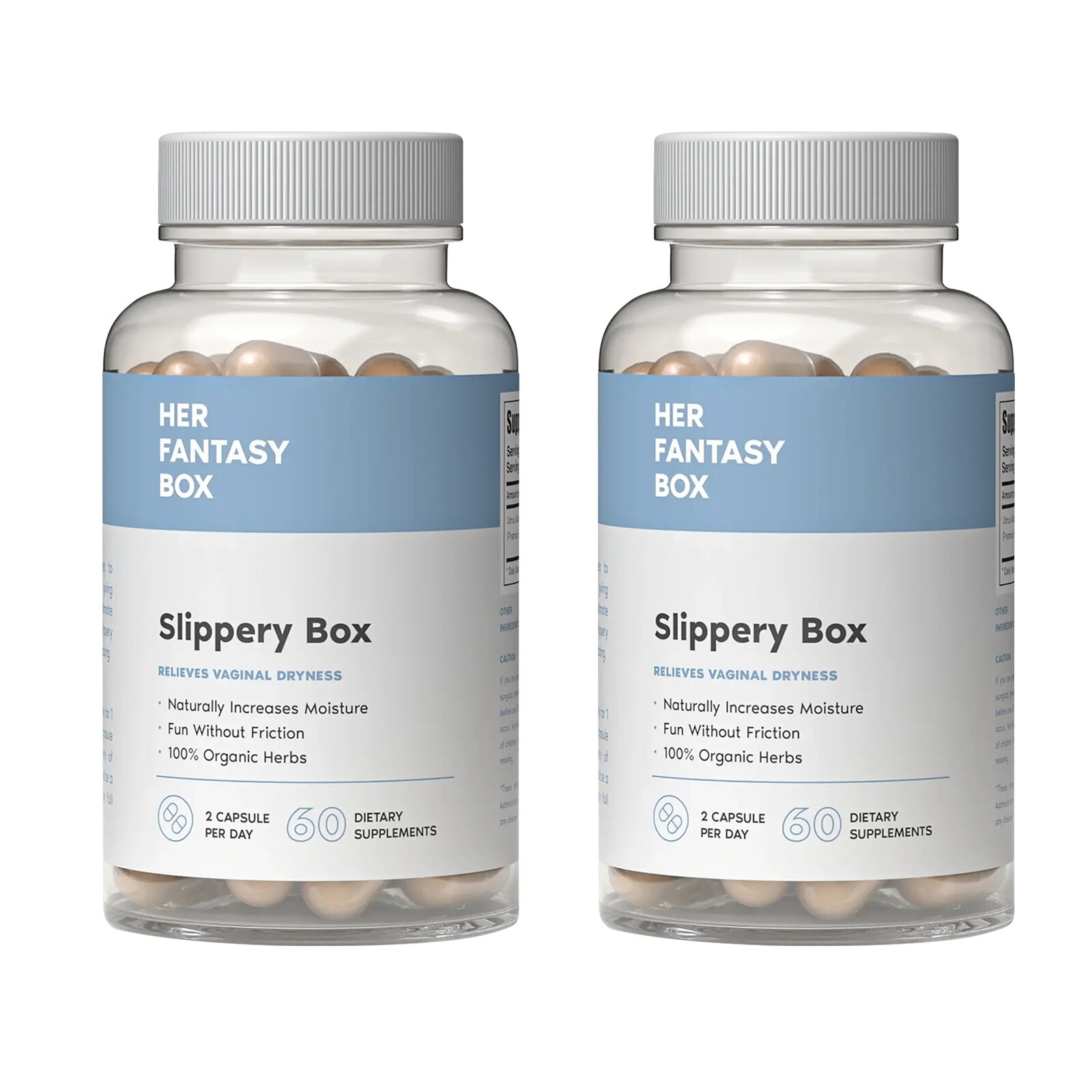 2 BOTTLES-LUXRY Her Fantasy Box Slippery Box – Slippery Elm Bark Vaginal 60PCS