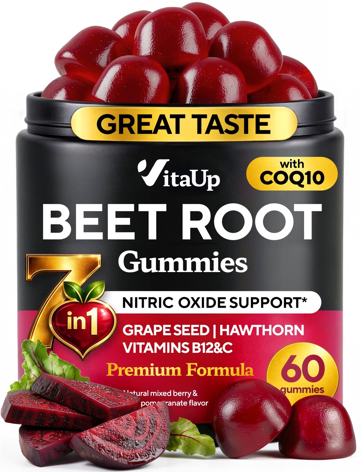 Beet Root Gummies – Beetroot Supplement with CoQ10, Grape Seed, Vitamin C, B1…