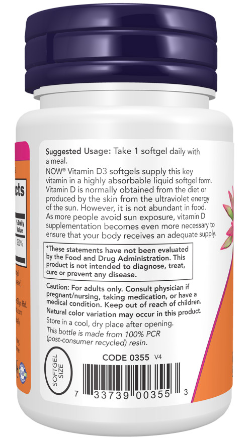 NOW Foods D-3 2000 240 Caps Strong Bones Immunity Support 12/25EXP