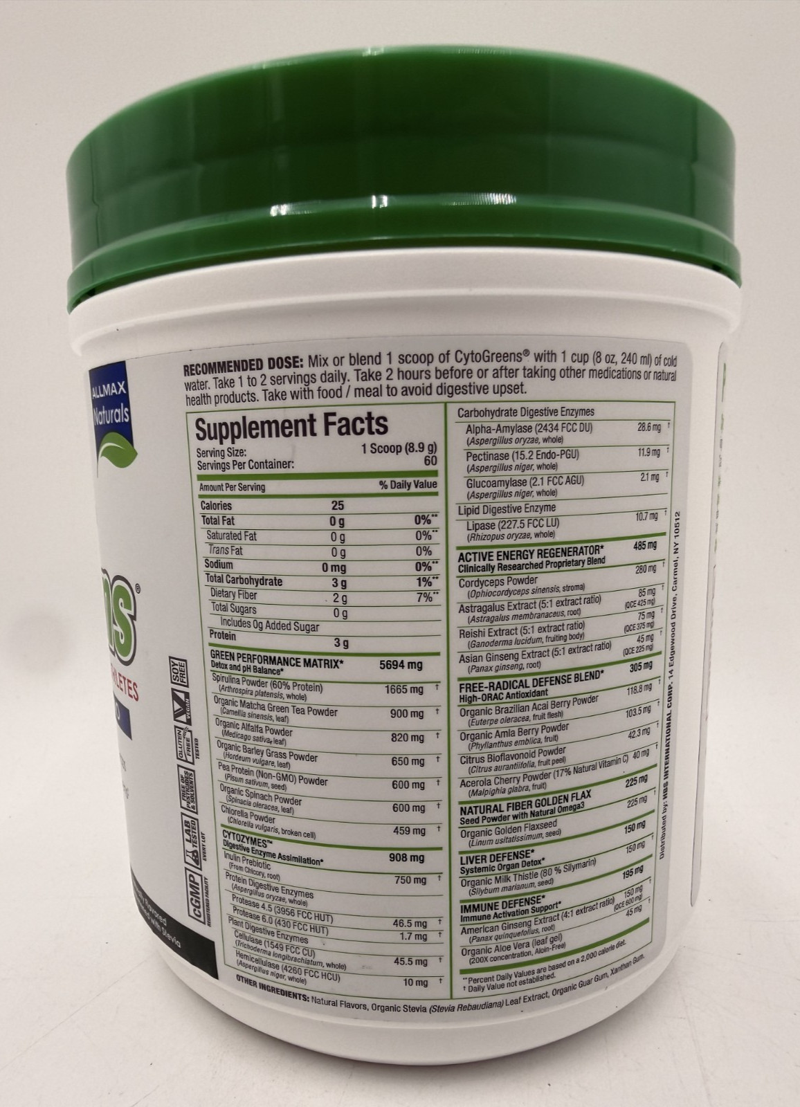 ALLMAX Naturals CytoGreens Super Greens, Acai Berry Green Tea, 1.2lbs EXP: 10/28