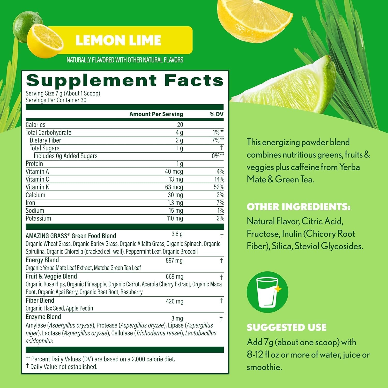 Amazing Grass Green Superfood Energy Lemon Lime 30 Servings Powder Exp 2027