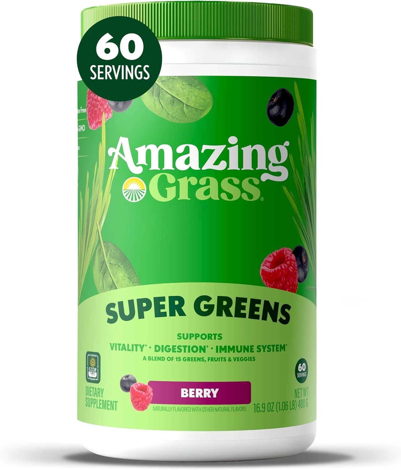 Amazing Grass Green Superfood Powder Berry Organic Spirulina 60 Servings