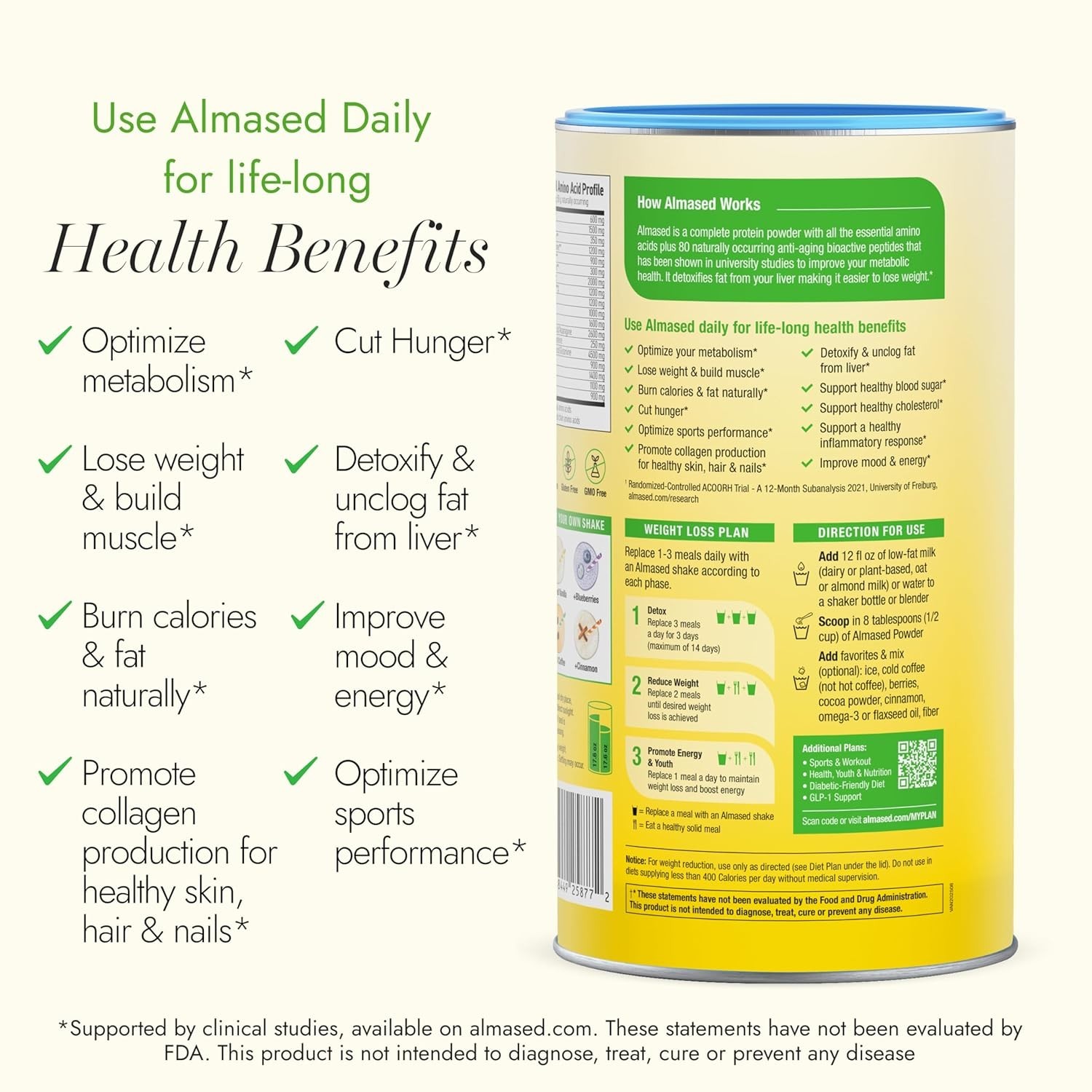 Almased Weight loss & Metabolic Health Supplement Almond-Vanilla 17.6 oz, 3 Pack