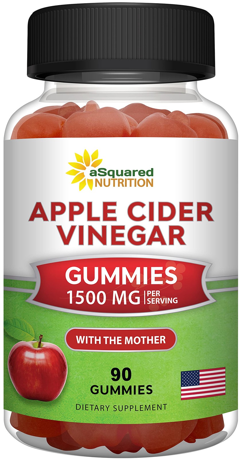 aSquared Nutrition Apple Cider Vinegar Gummies 1500mg Per Serving with The …