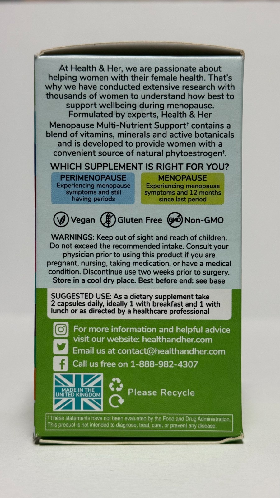 Health & Her Menopause Multi-Nutrient Support 60 Capsules Vegan exp 2027+