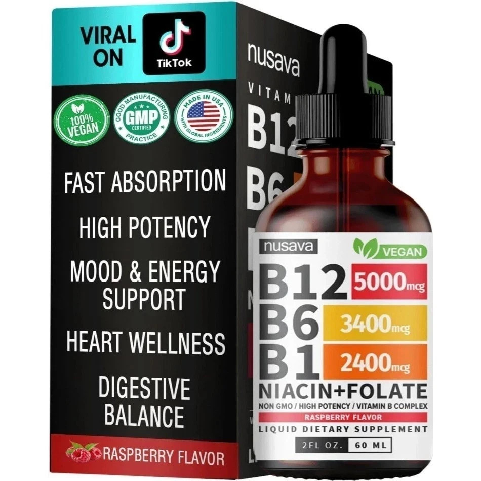 Nusava Vitamin B complex – B 12, B 6 & B 1 + Niacin & Folate 1/2/3 Bottles
