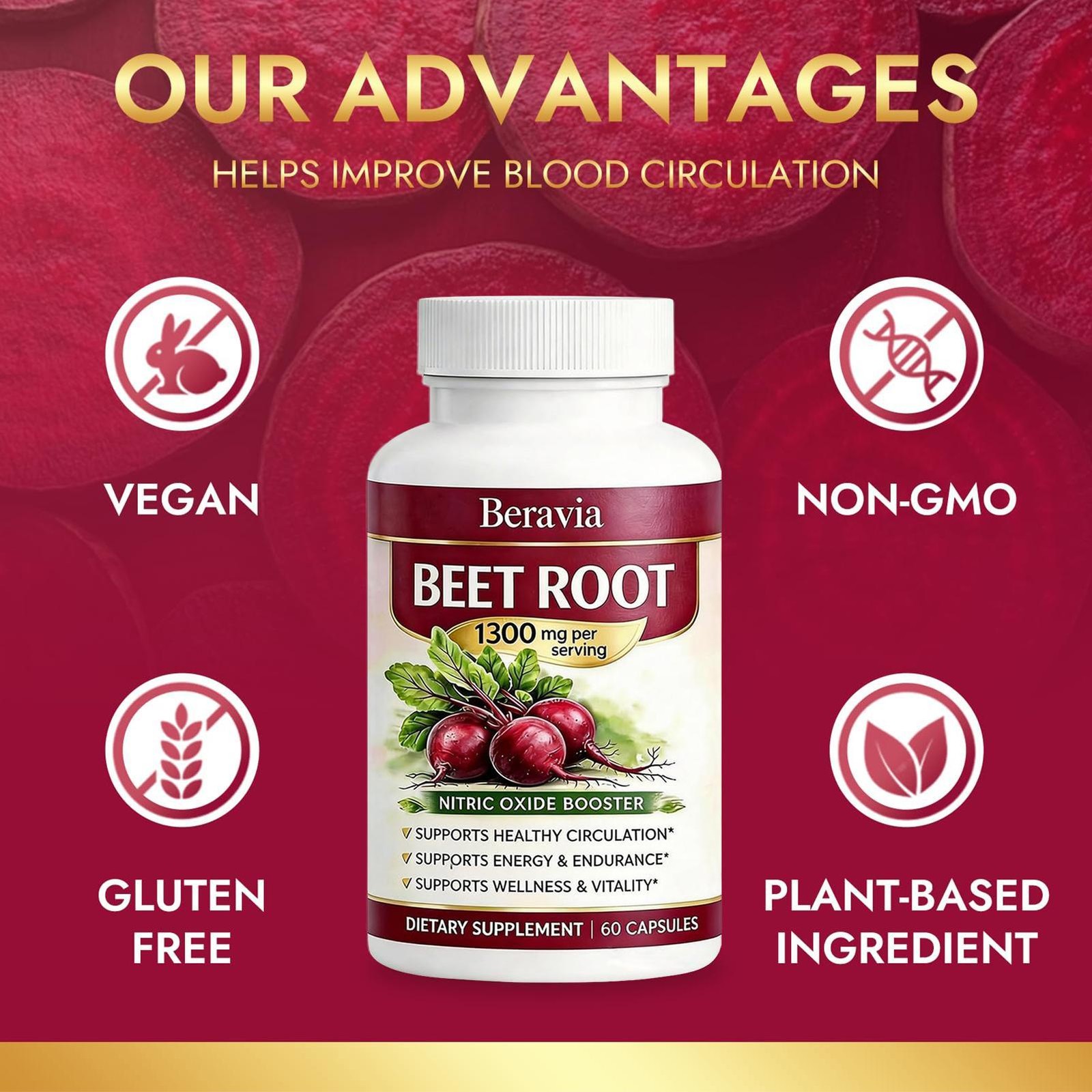 Beravia Beetroot Capsules 1300mg, Vegan, Non-GMO, And Gluten-Free – 60 Capsule1