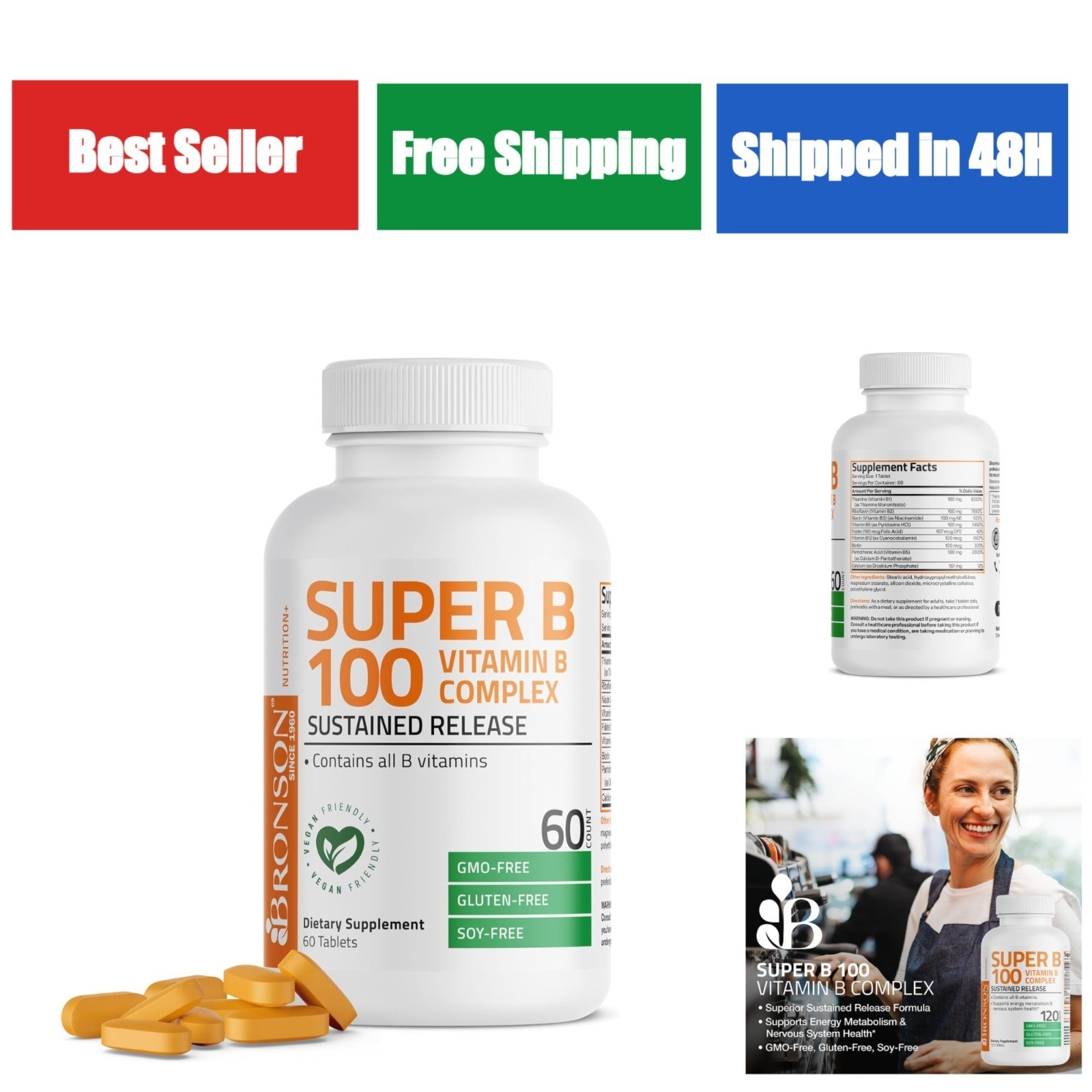 Bronson Super B100 Vitamin B Complex – 60 Tablets