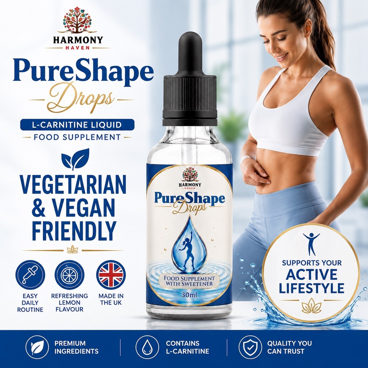 Harmony Haven PureShape (PS) Drops L-Carnitine Liquid Supports Active Lifestyle