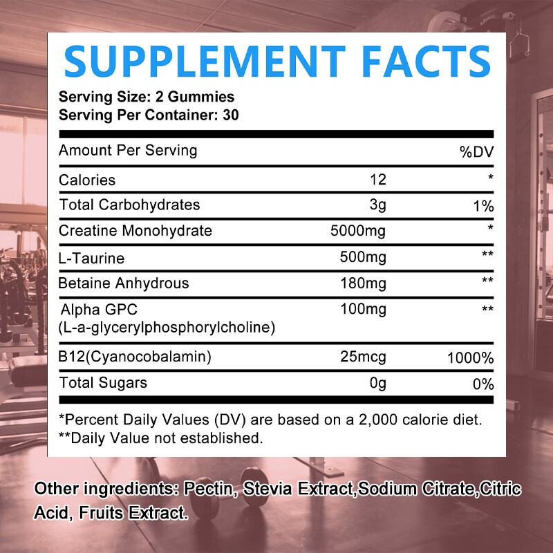 Creatine Monohydrate Gummies Increase Strength Muscle Endurance Energy 60 US