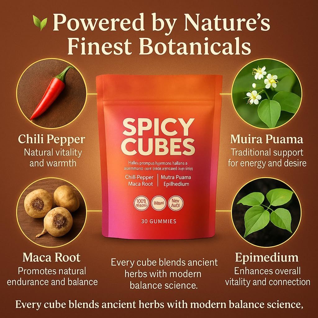 Spicy Cubes Hot Peach Gummies with Chili, Maca Root Vegan 30 Count
