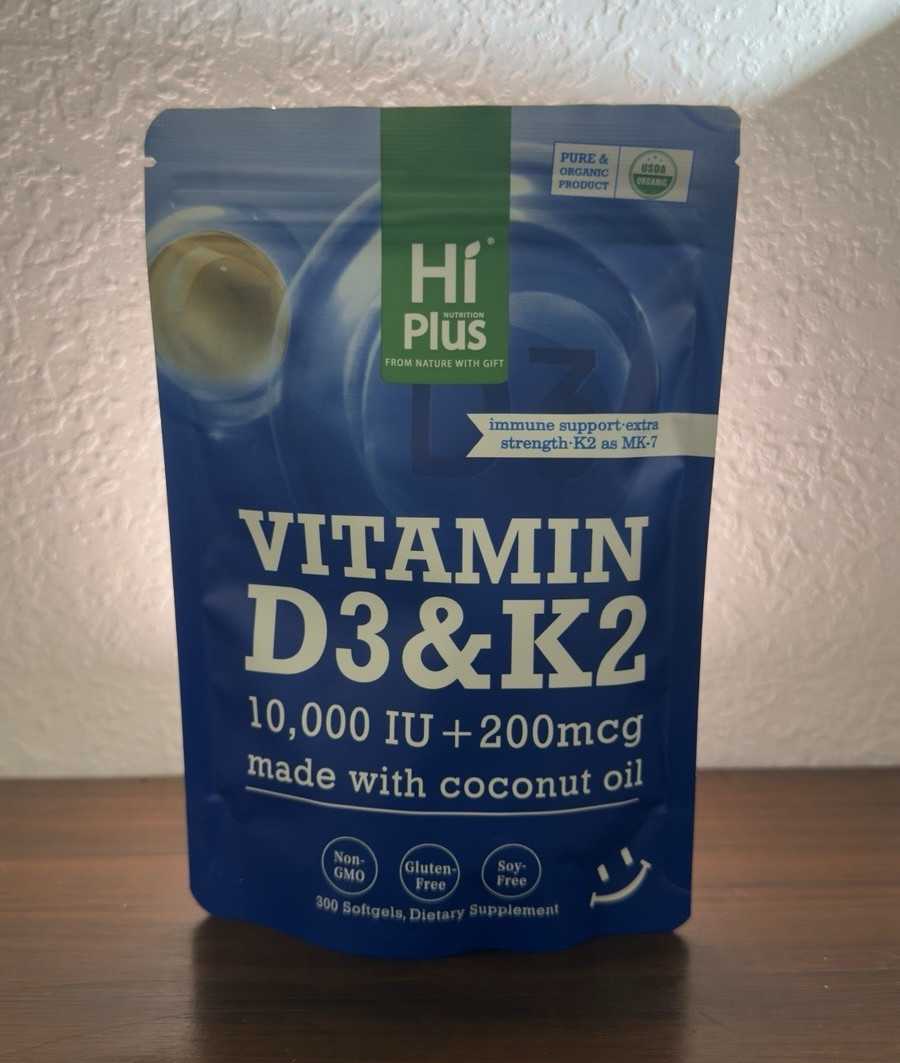 HiPlus Vitamin D3 + K2 10,000 IU/200 mcg 300 Softgels Non-GMO GF