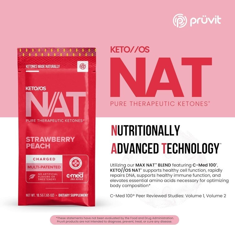 PRUVIT ketone drink Keto Nat STRAWBERRY PEACH CAFFEINE FREE / FREE SHIPPING