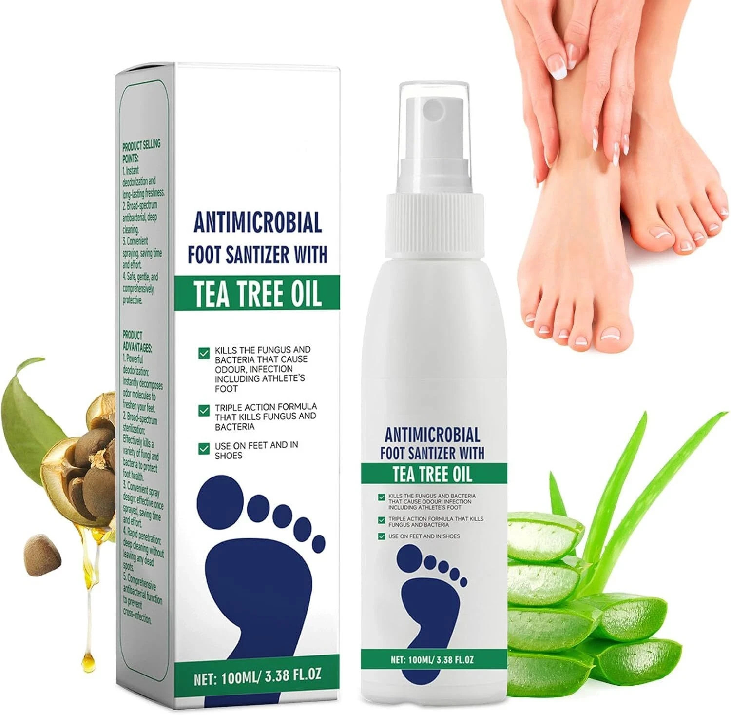 100ml Foot Sanitizer Spray with Tea Tree Oil, Tea Tree Oil Foot Spray 2025 New