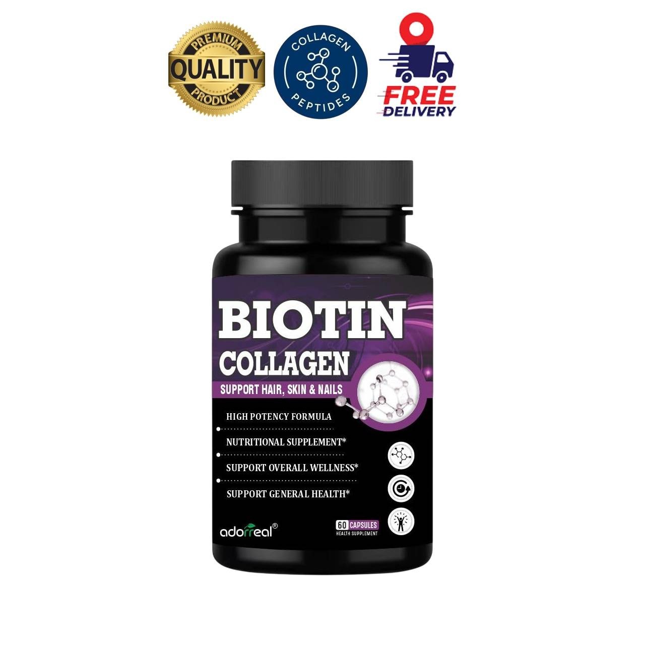 Ador.real Biotin 10000mcg Collagen Vitamin C 60 Caps Hair Skin Nails