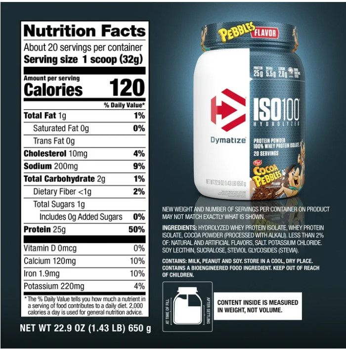Dymatize ISO100 Hydrolyzed Whey Isolate Cocoa Pebbles 20 Servings