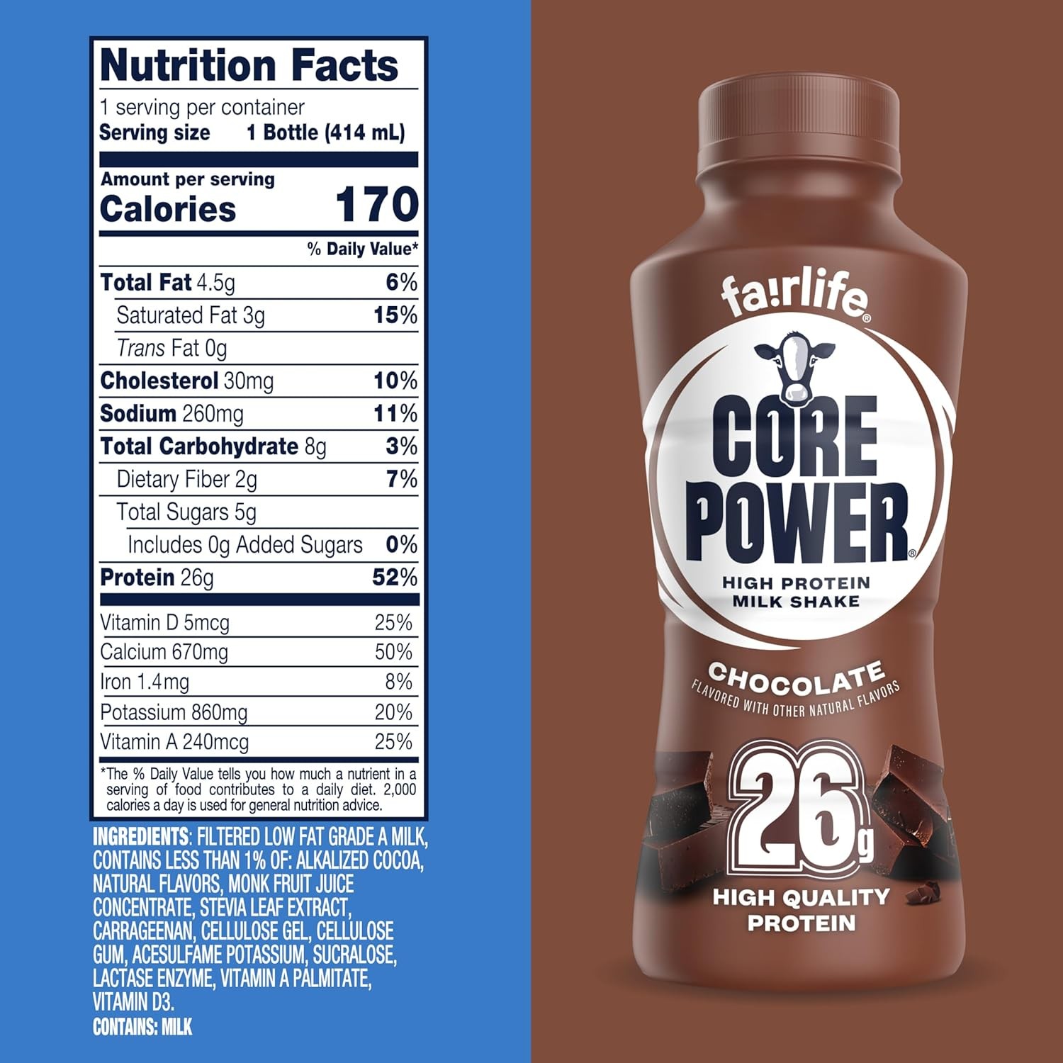 Protein Shake, Chocolate, 26G Bottle, 14Oz, 12 Pack