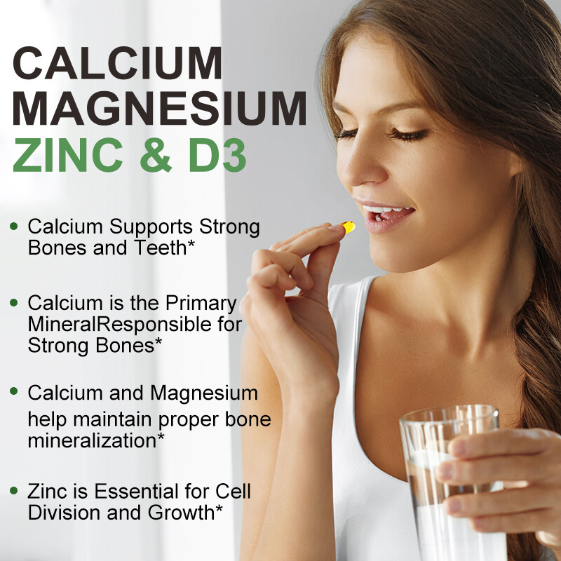Calcium Magnesium Zinc + Vitamin D-3 Capsules, Bone Muscle Teeth Immune Support