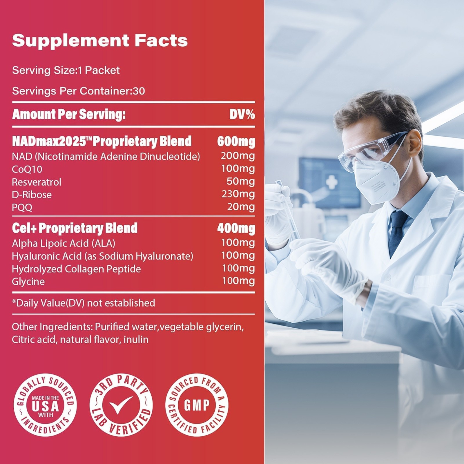 NAD+ Supplement 60pcs Premium Nicotinamide Riboside & Resveratrol DNA Repair