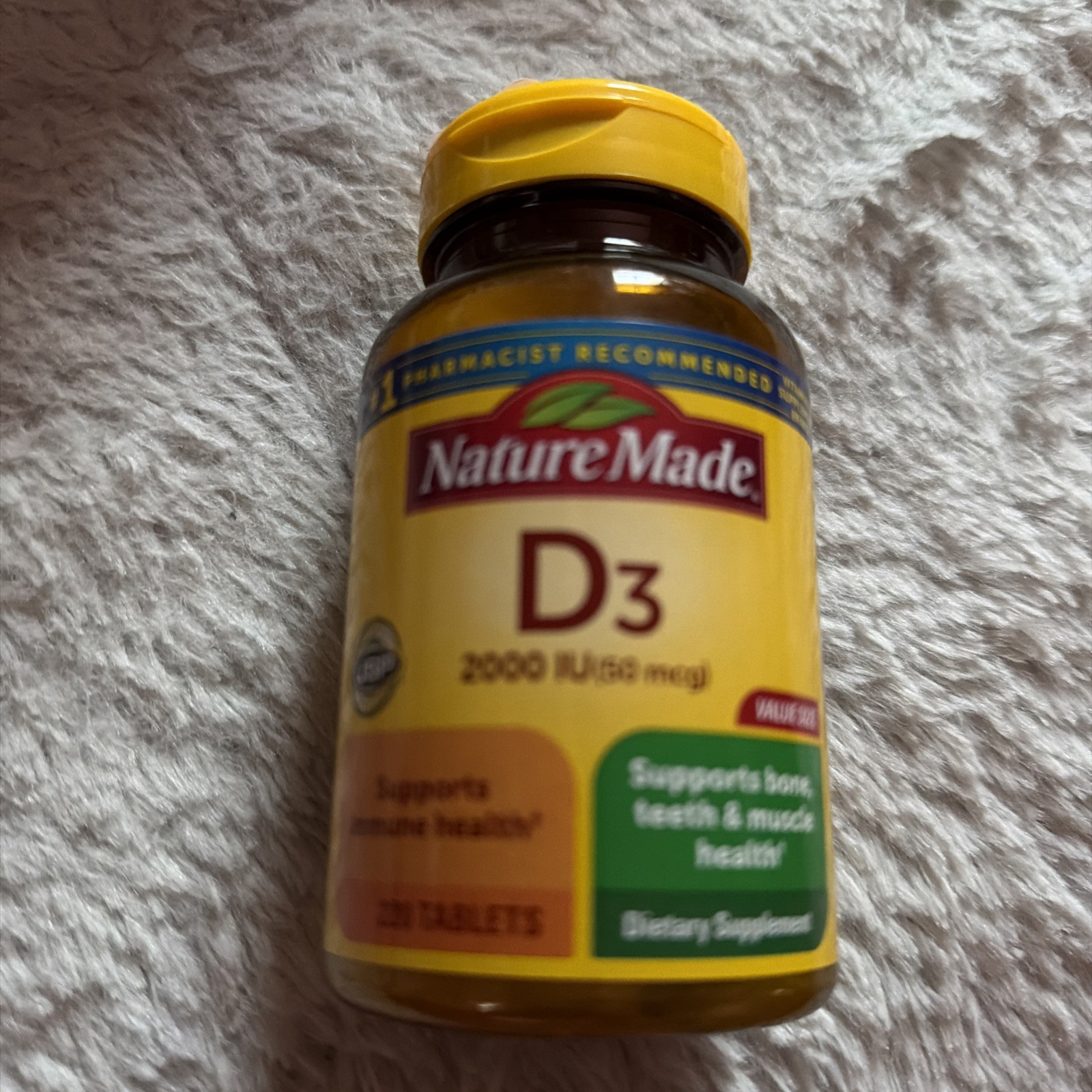 Nature Made Vitamin D3 2000 IU 50 mcg Immune Health 220 Tablets Exp 08/2026
